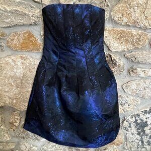 H&M Cocktail Strapless Formal Dress Gown Metallic Blue and Black size 8